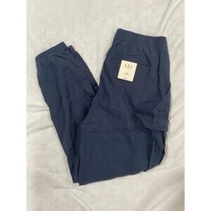 NWT L. T. J. Letter to Juliet Navy Blue Linen Blend Jogger Cargo Pants Small